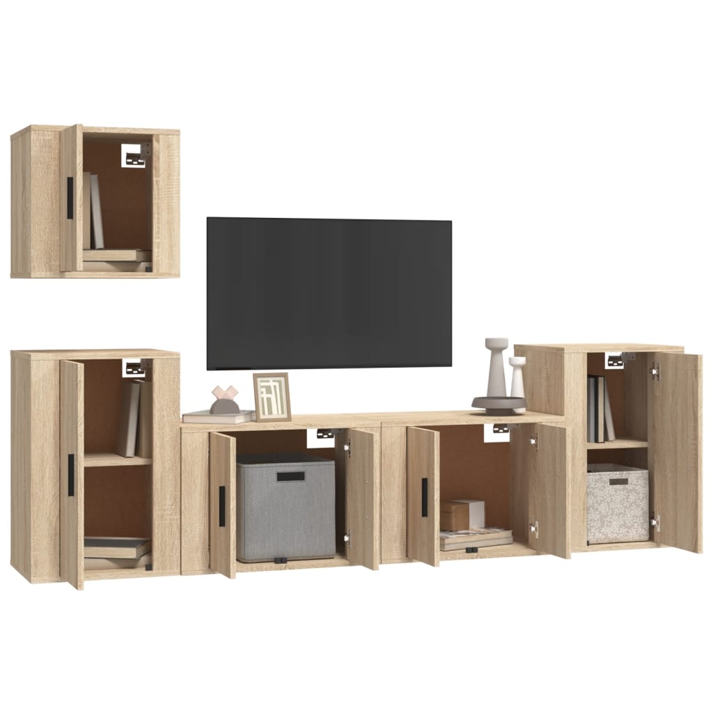 5 Piece TV Cabinet Set Sonoma Oak Engineered Wood