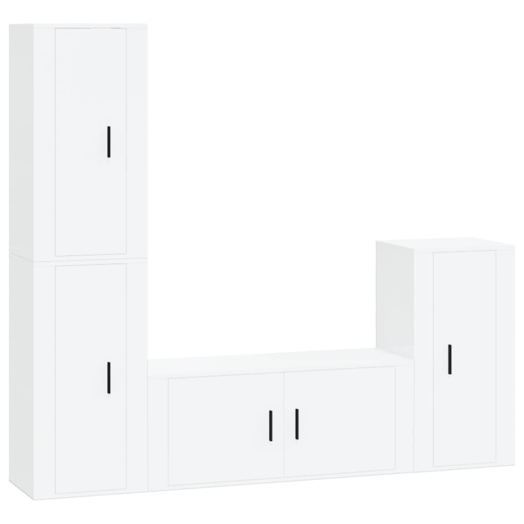 4 Piece TV Cabinet Set High Gloss White Engineered Wood