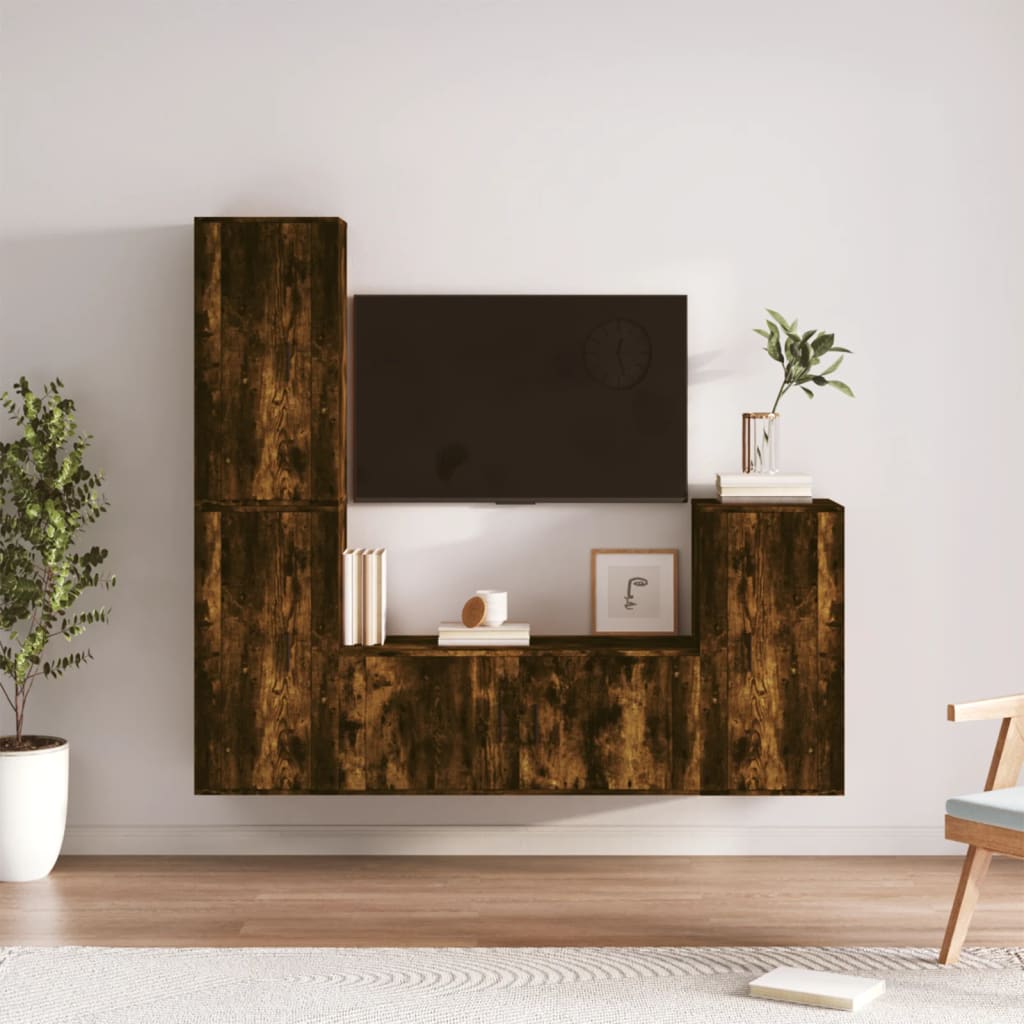 4 Piece TV Cabinet Set Smoked Oak Engineered Wood