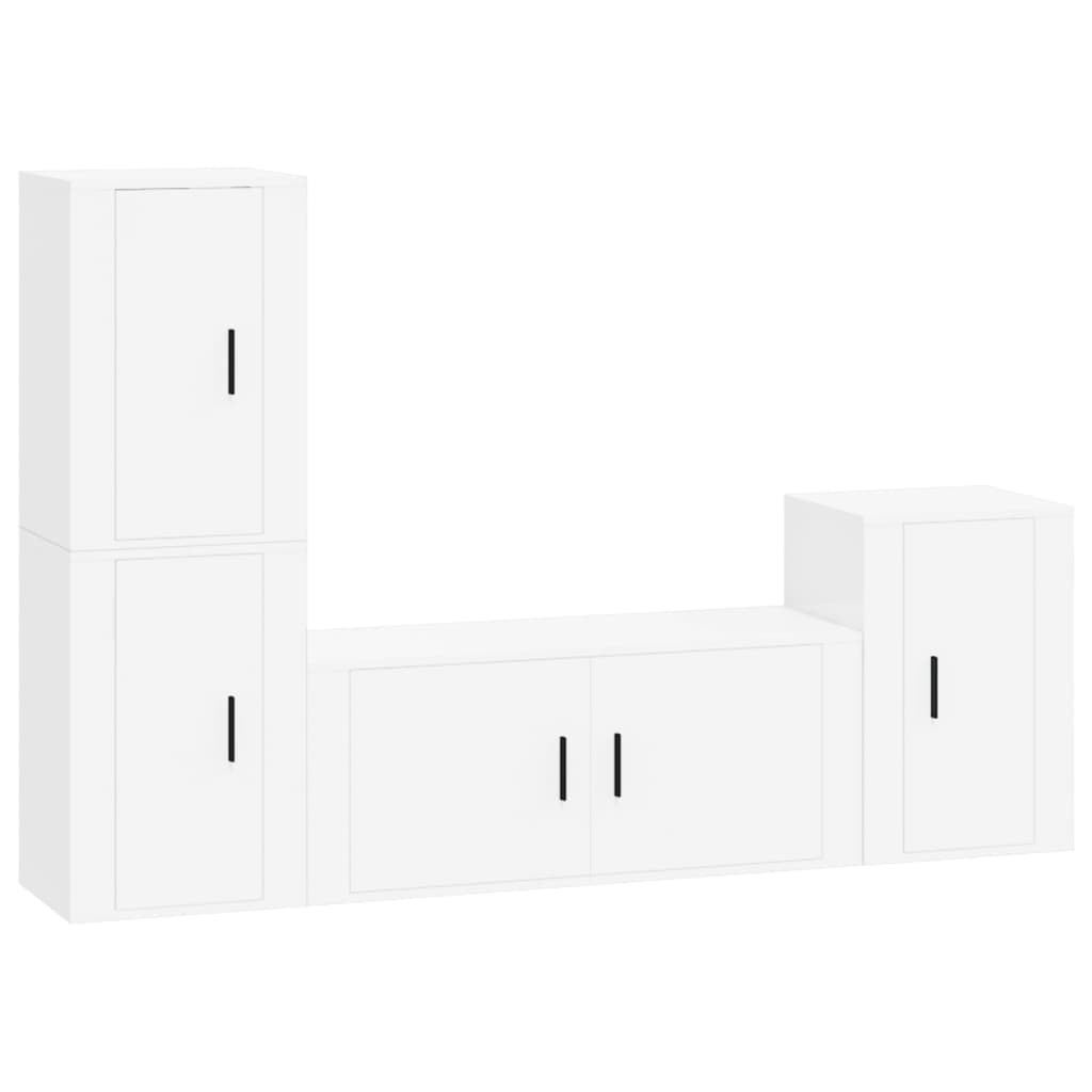 4 Piece TV Cabinet Set White Engineered Wood
