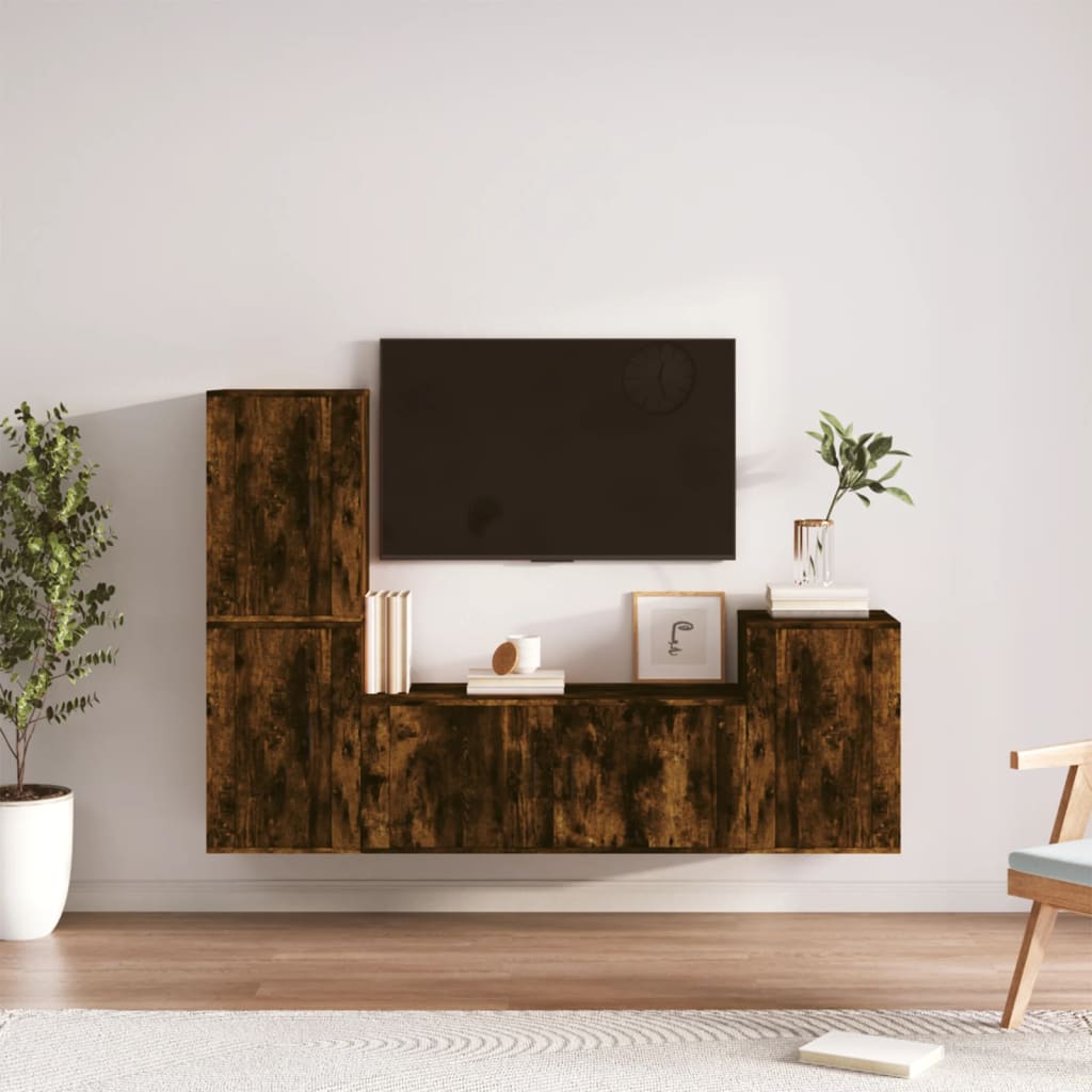 4 Piece TV Cabinet Set Smoked Oak Engineered Wood