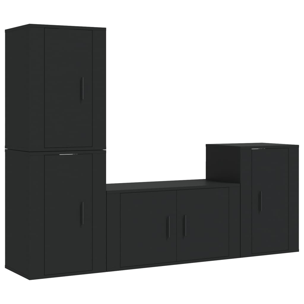 4 Piece TV Cabinet Set Black Engineered Wood