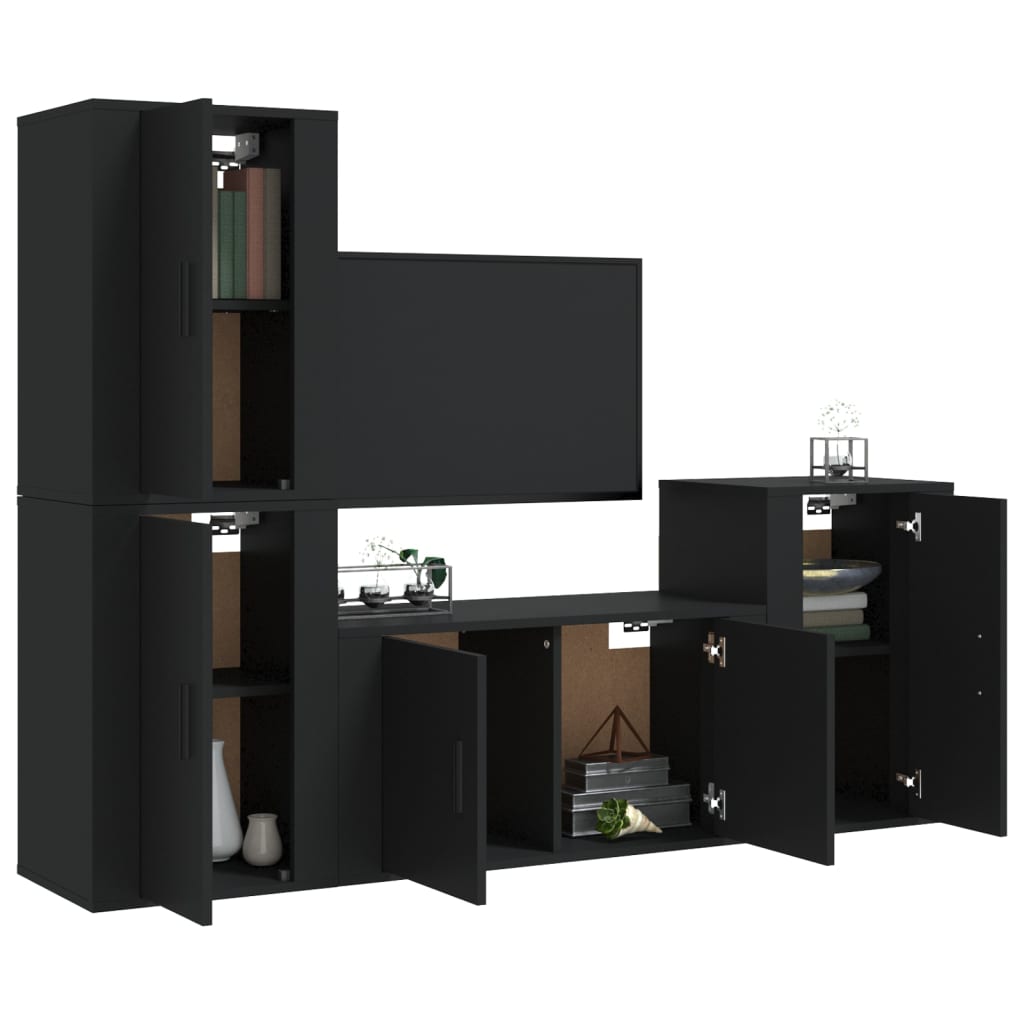 4 Piece TV Cabinet Set Black Engineered Wood