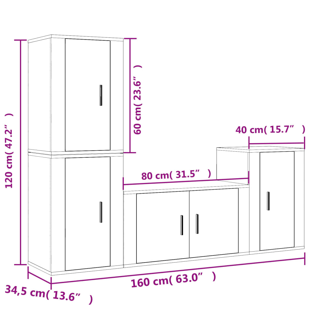 4 Piece TV Cabinet Set Black Engineered Wood