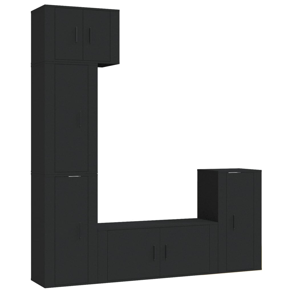 5 Piece TV Cabinet Set Black Engineered Wood