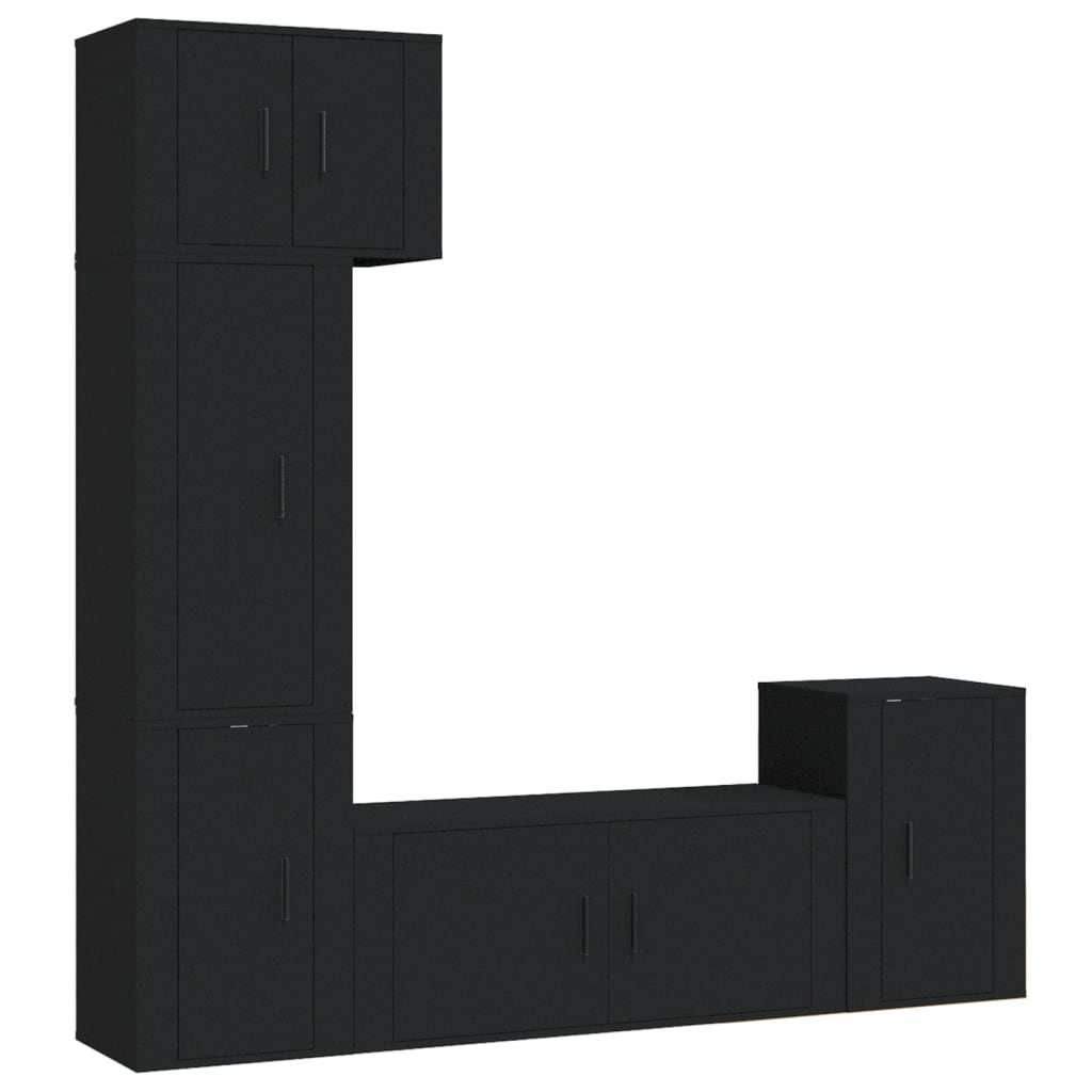 5 Piece TV Cabinet Set Black Engineered Wood