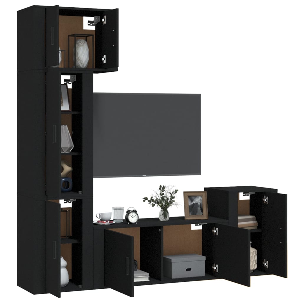 5 Piece TV Cabinet Set Black Engineered Wood