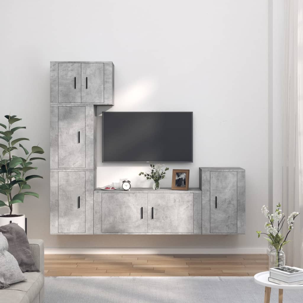 5 Piece TV Cabinet Set Concrete Grey Engineered Wood