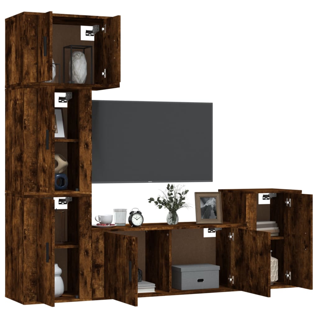 5 Piece TV Cabinet Set Smoked Oak Engineered Wood