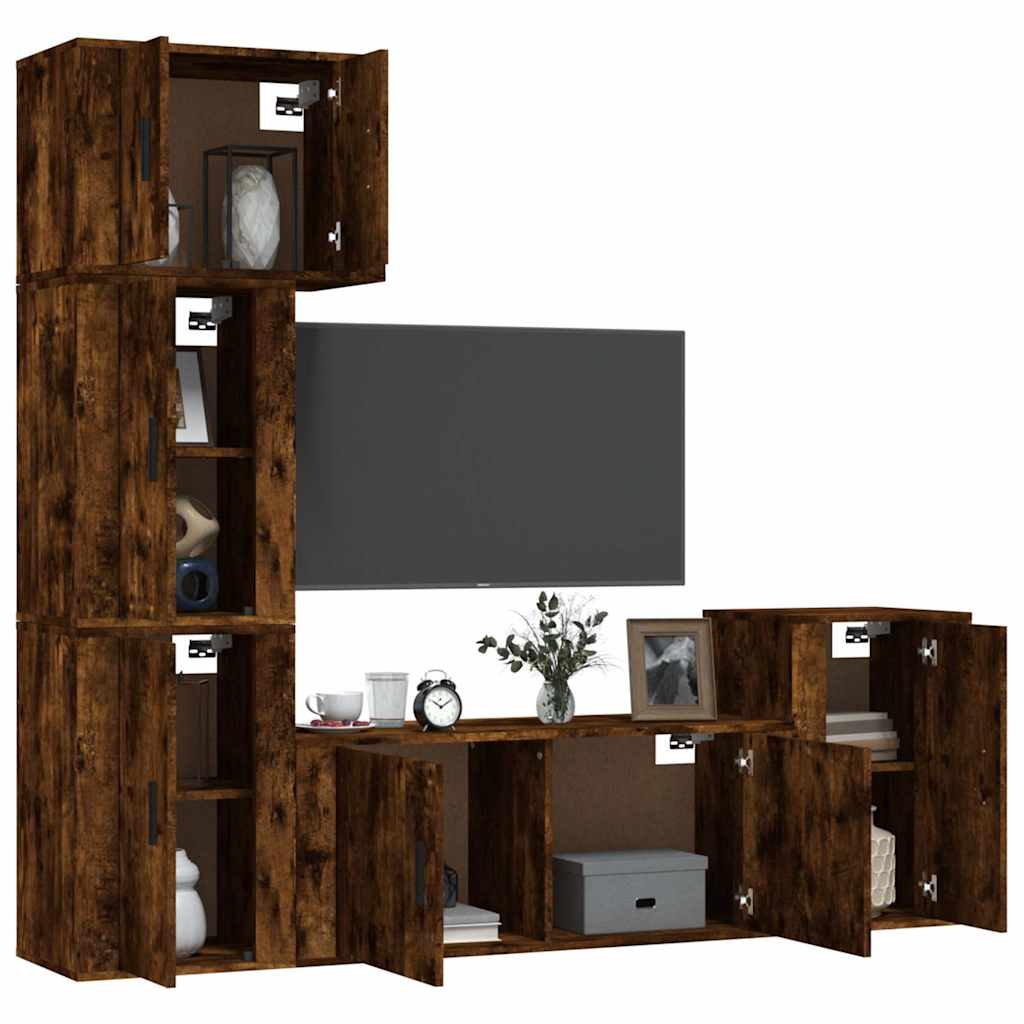 5 Piece TV Cabinet Set Smoked Oak Engineered Wood