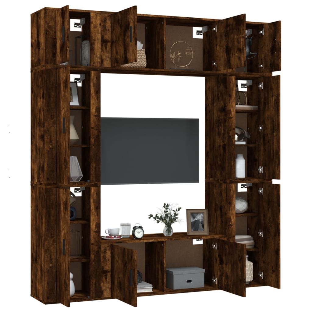 8 Piece TV Cabinet Set Smoked Oak Engineered Wood