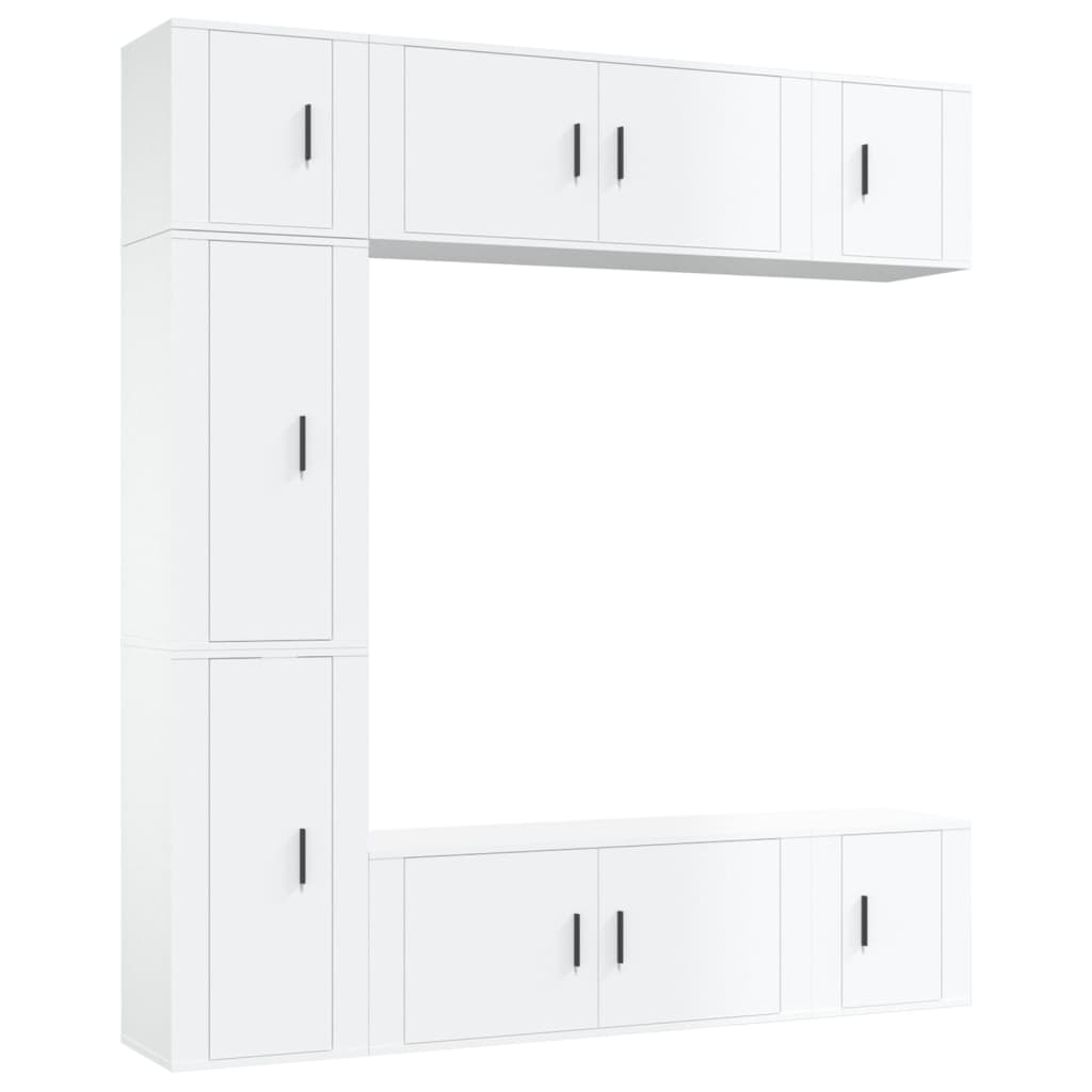 7 Piece TV Cabinet Set High Gloss White Engineered Wood
