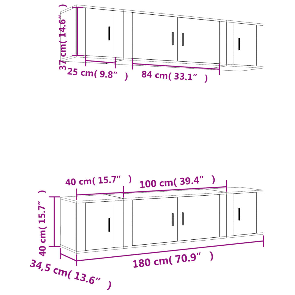 6 Piece TV Cabinet Set High Gloss White Engineered Wood