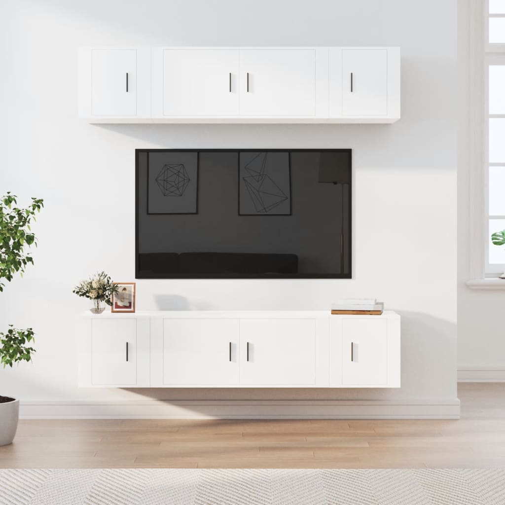 6 Piece TV Cabinet Set High Gloss White Engineered Wood