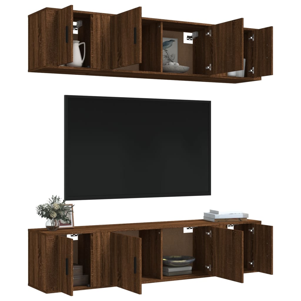 6 Piece TV Cabinet Set Brown Oak Engineered Wood