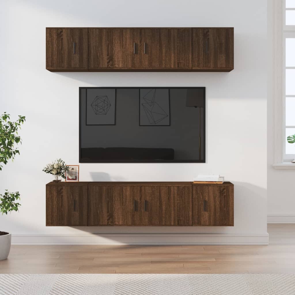 6 Piece TV Cabinet Set Brown Oak Engineered Wood