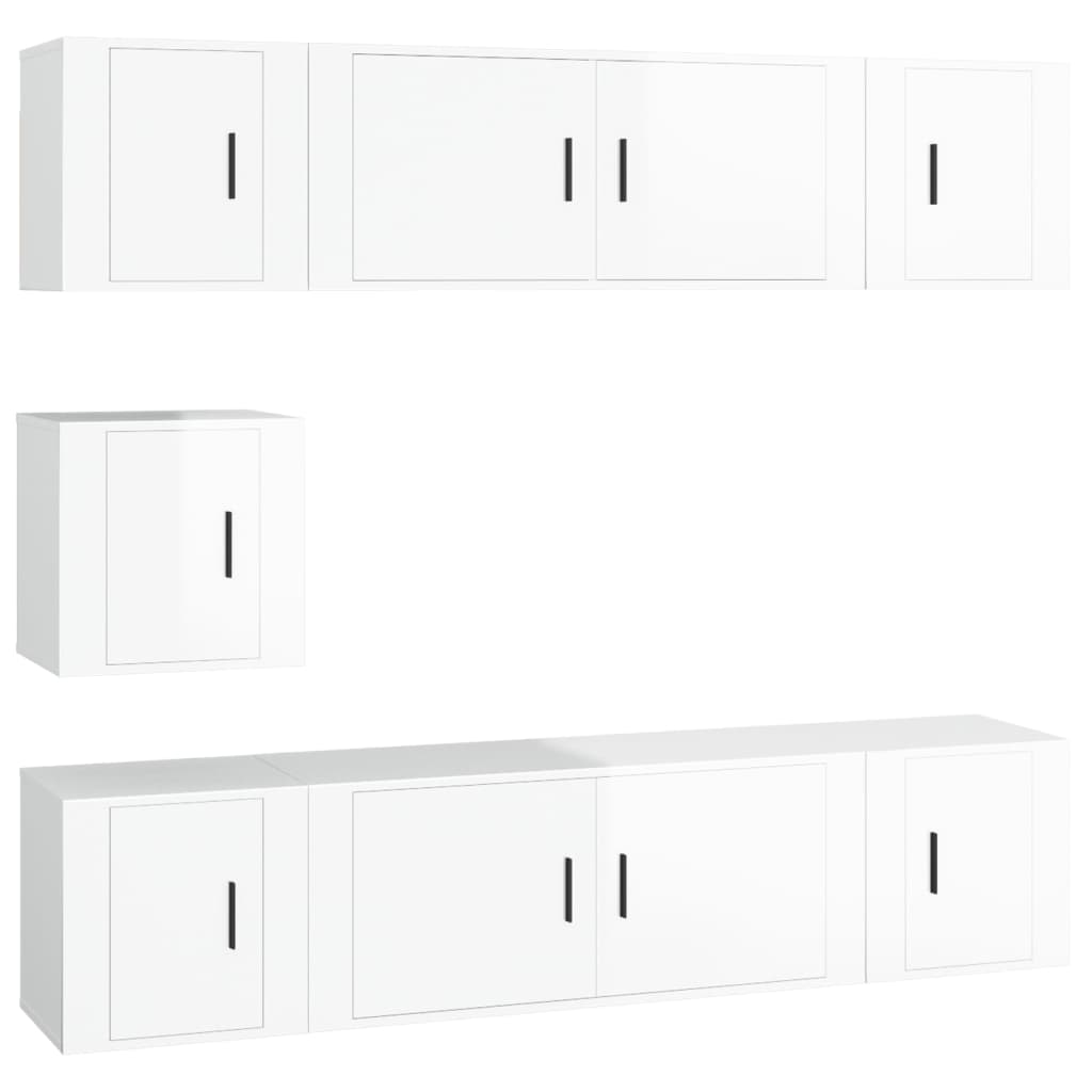 7 Piece TV Cabinet Set High Gloss White Engineered Wood
