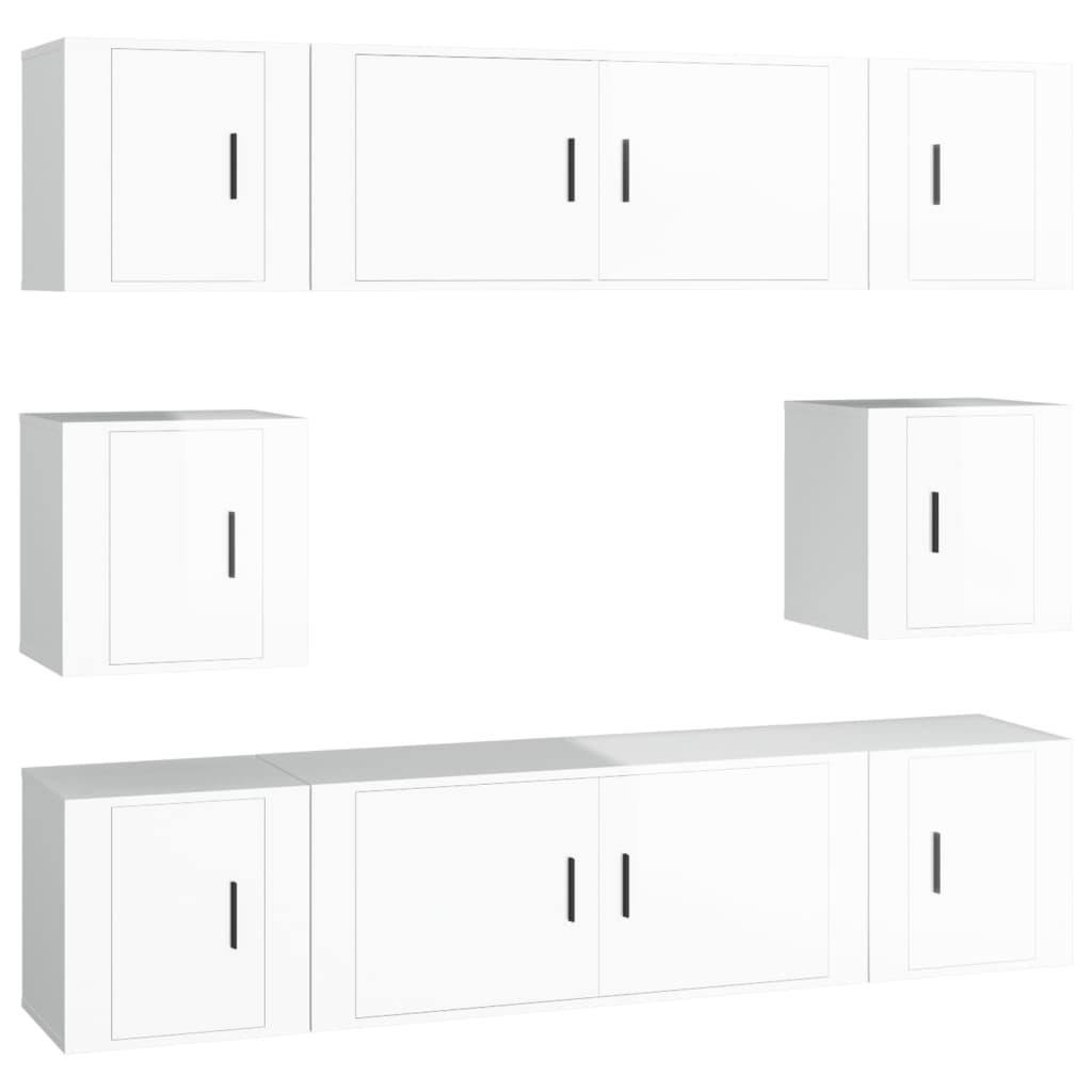 8 Piece TV Cabinet Set High Gloss White Engineered Wood