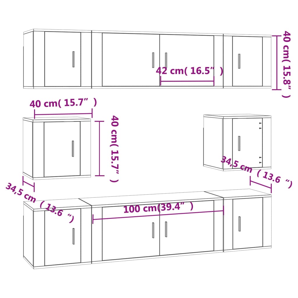 8 Piece TV Cabinet Set High Gloss White Engineered Wood