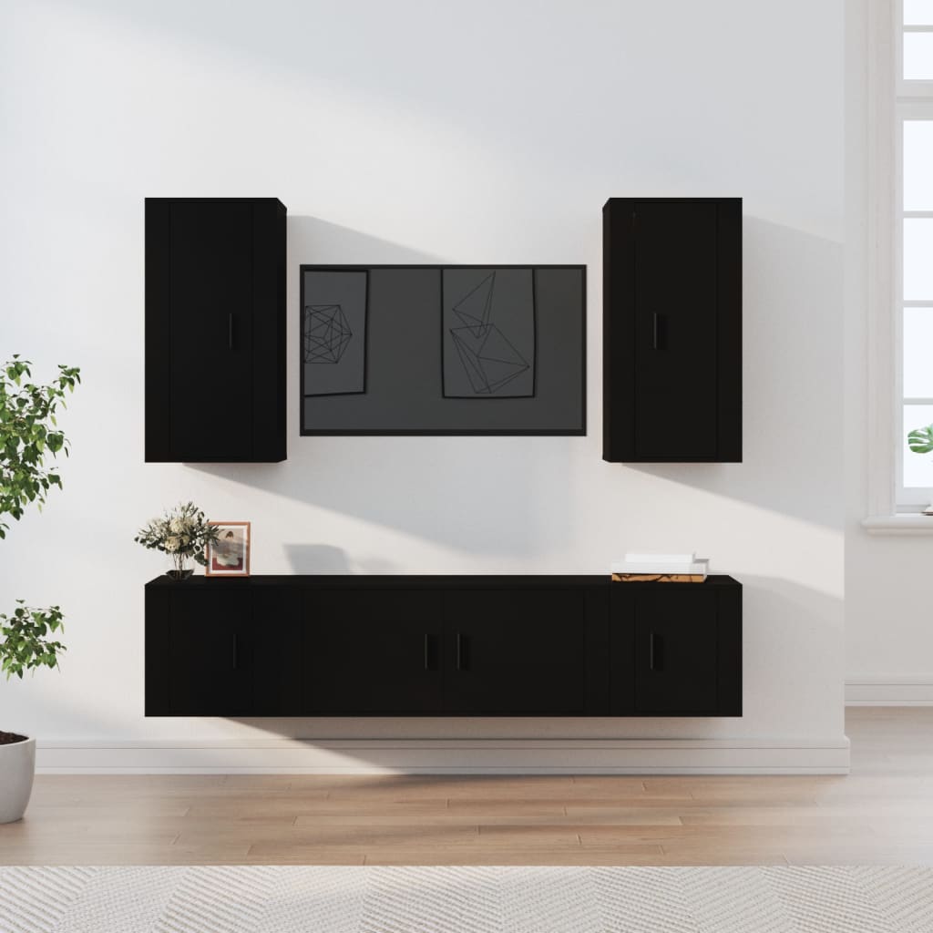 5 Piece TV Cabinet Set Black Engineered Wood