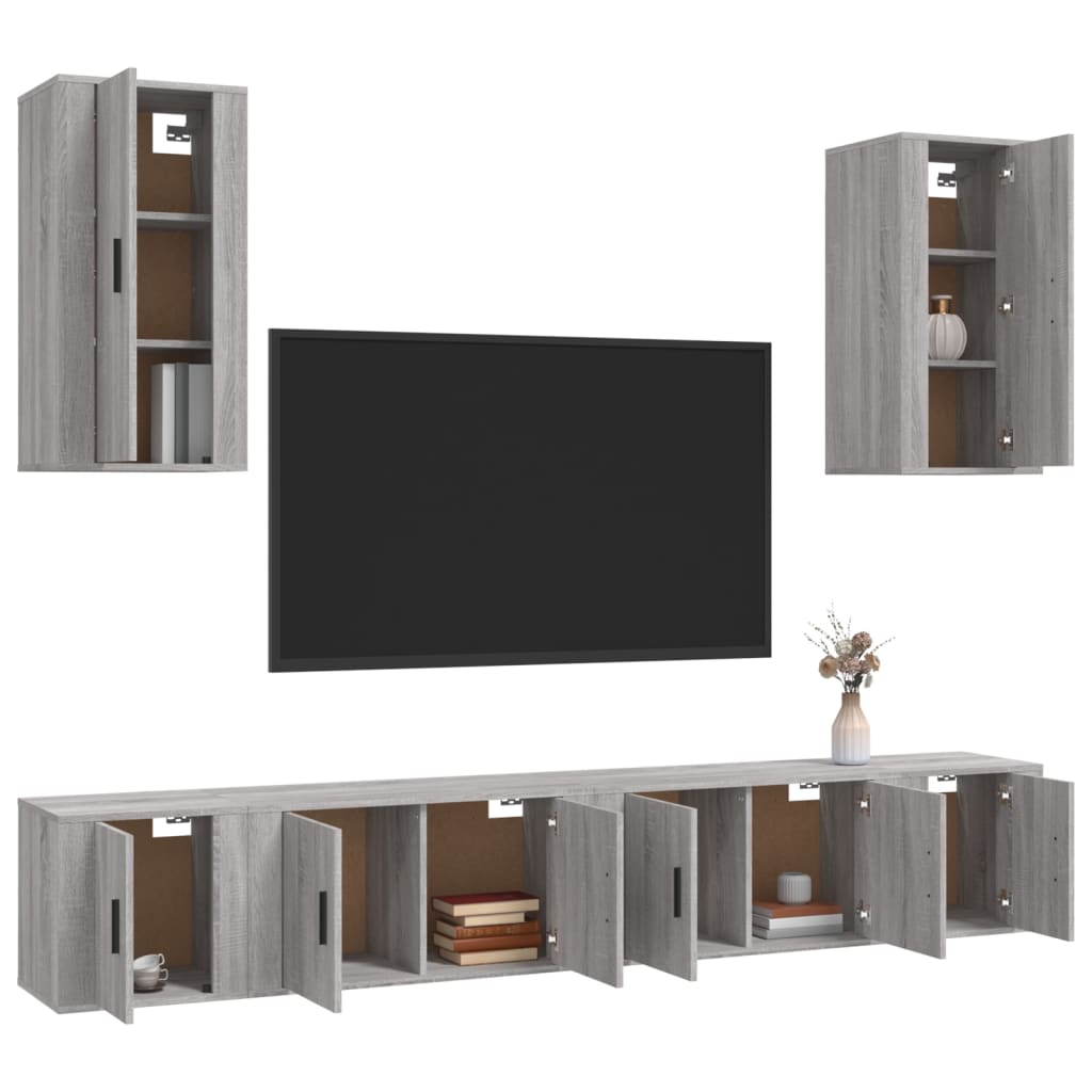 6 Piece TV Cabinet Set Grey Sonoma Engineered Wood