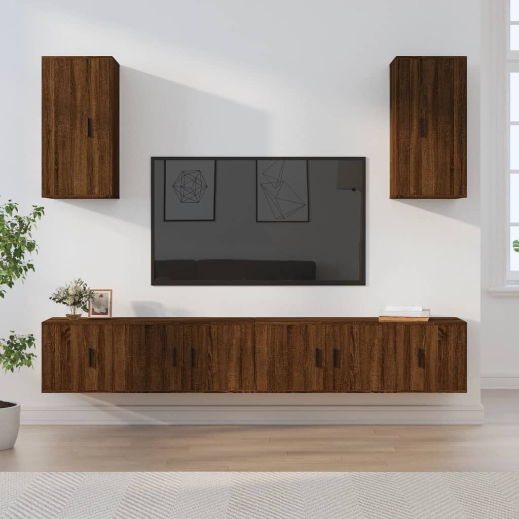 6 Piece TV Cabinet Set Brown Oak Engineered Wood