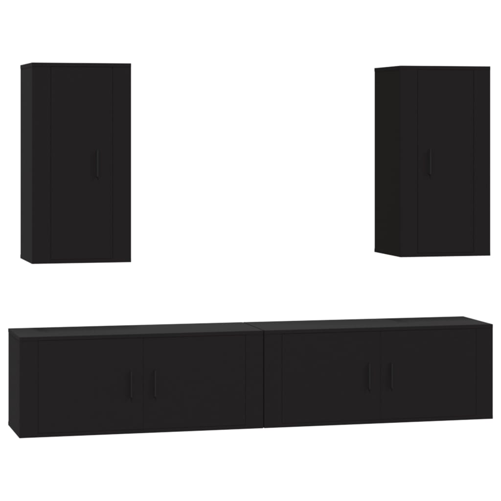 4 Piece TV Cabinet Set Black Engineered Wood