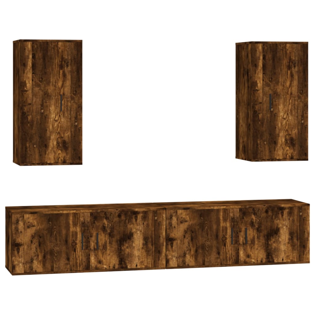 4 Piece TV Cabinet Set Smoked Oak Engineered Wood