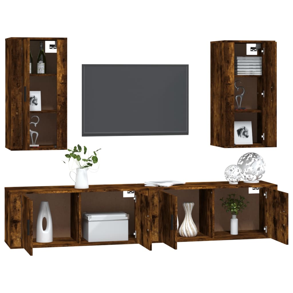 4 Piece TV Cabinet Set Smoked Oak Engineered Wood