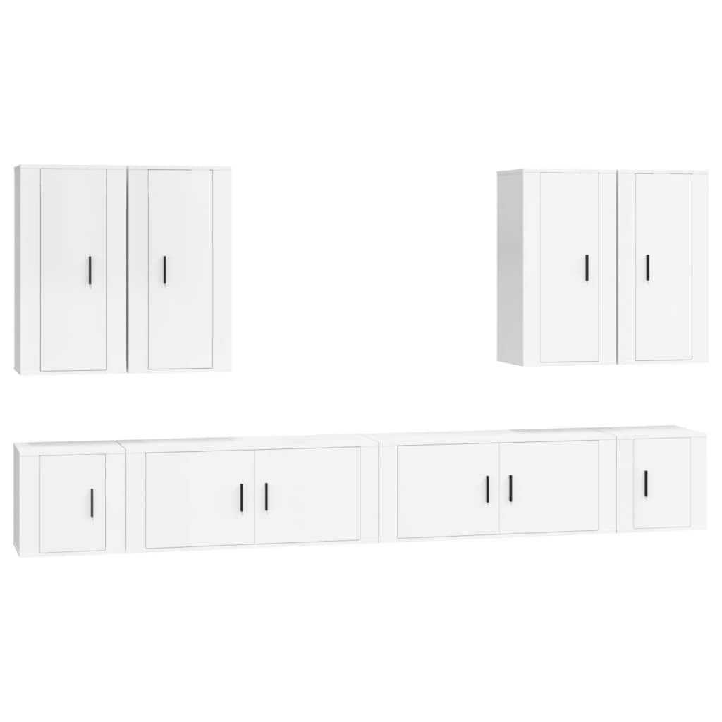 8 Piece TV Cabinet Set High Gloss White Engineered Wood