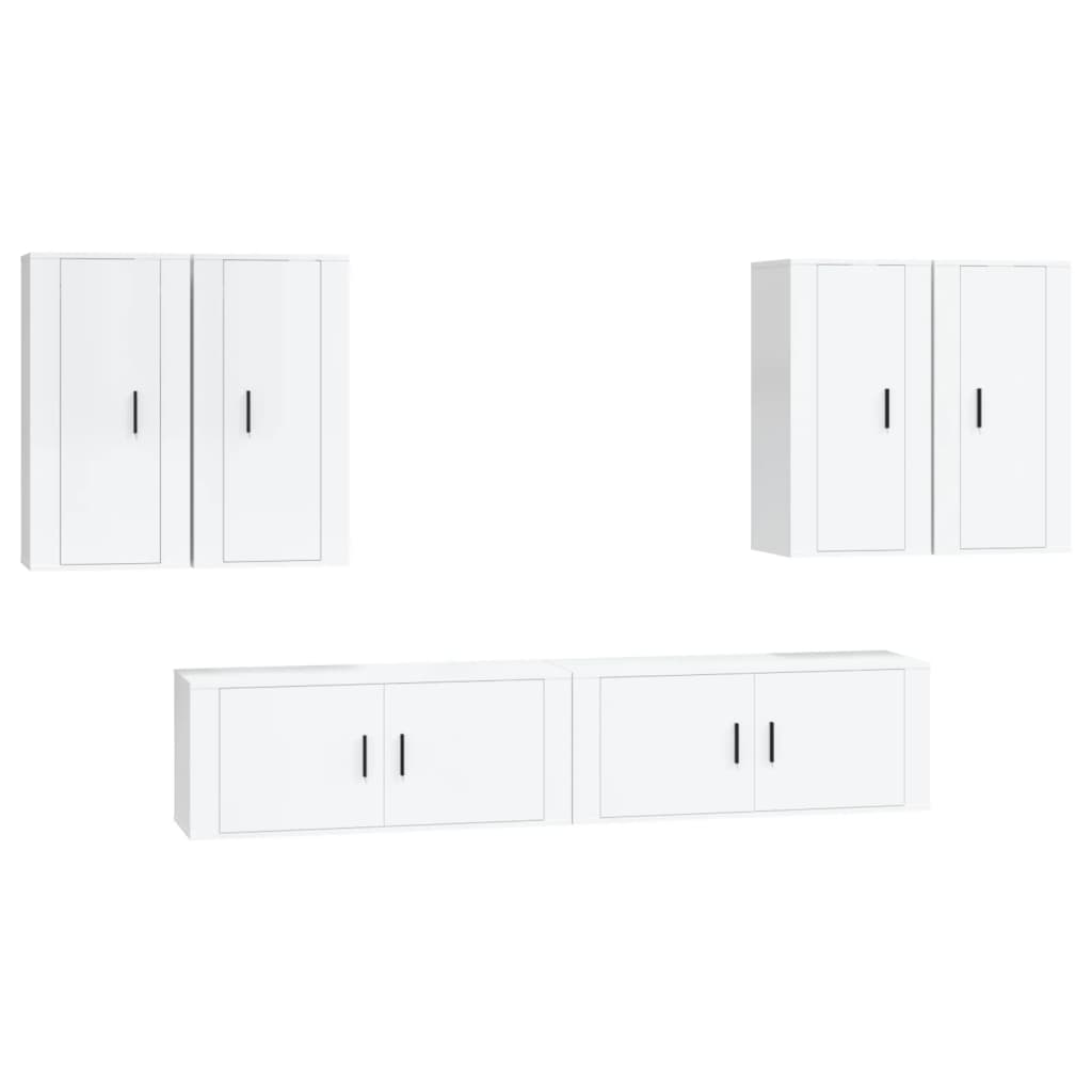 6 Piece TV Cabinet Set High Gloss White Engineered Wood