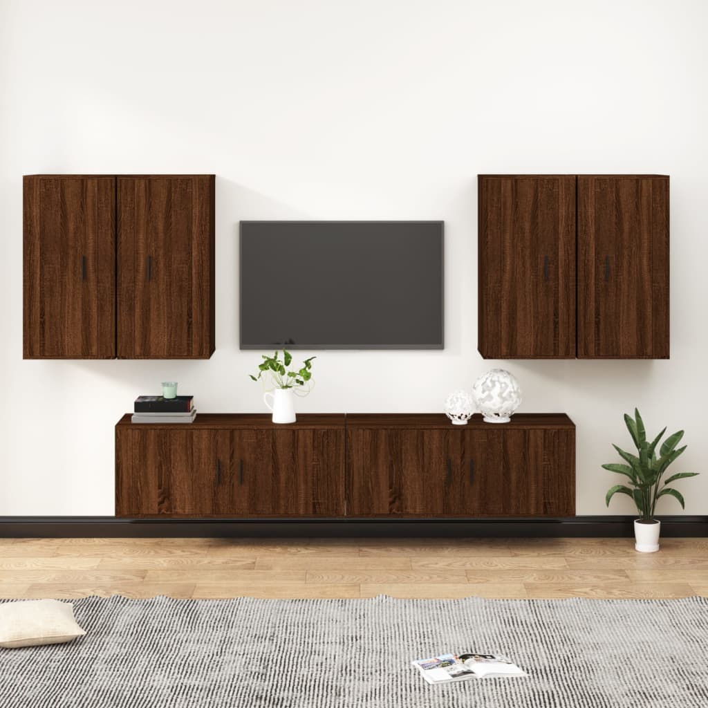 6 Piece TV Cabinet Set Brown Oak Engineered Wood