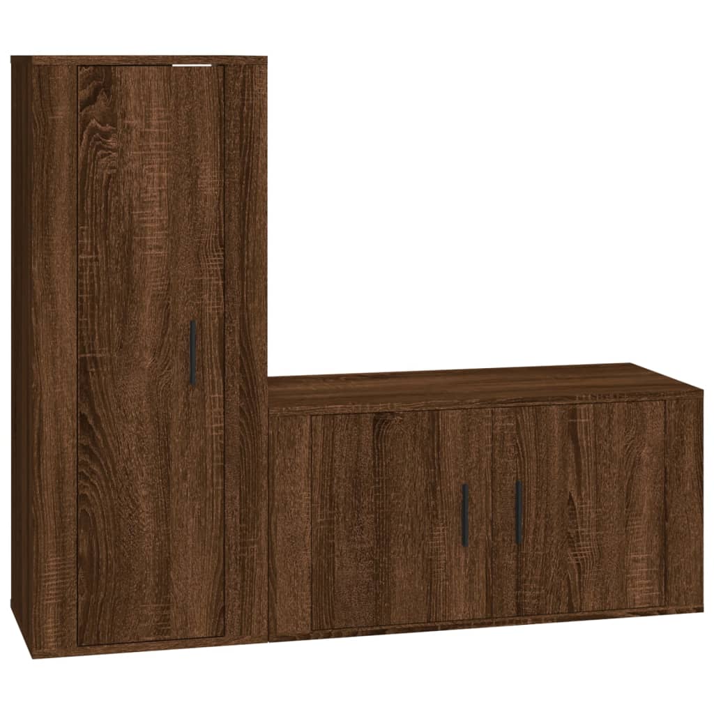2 Piece TV Cabinet Set Brown Oak Engineered Wood
