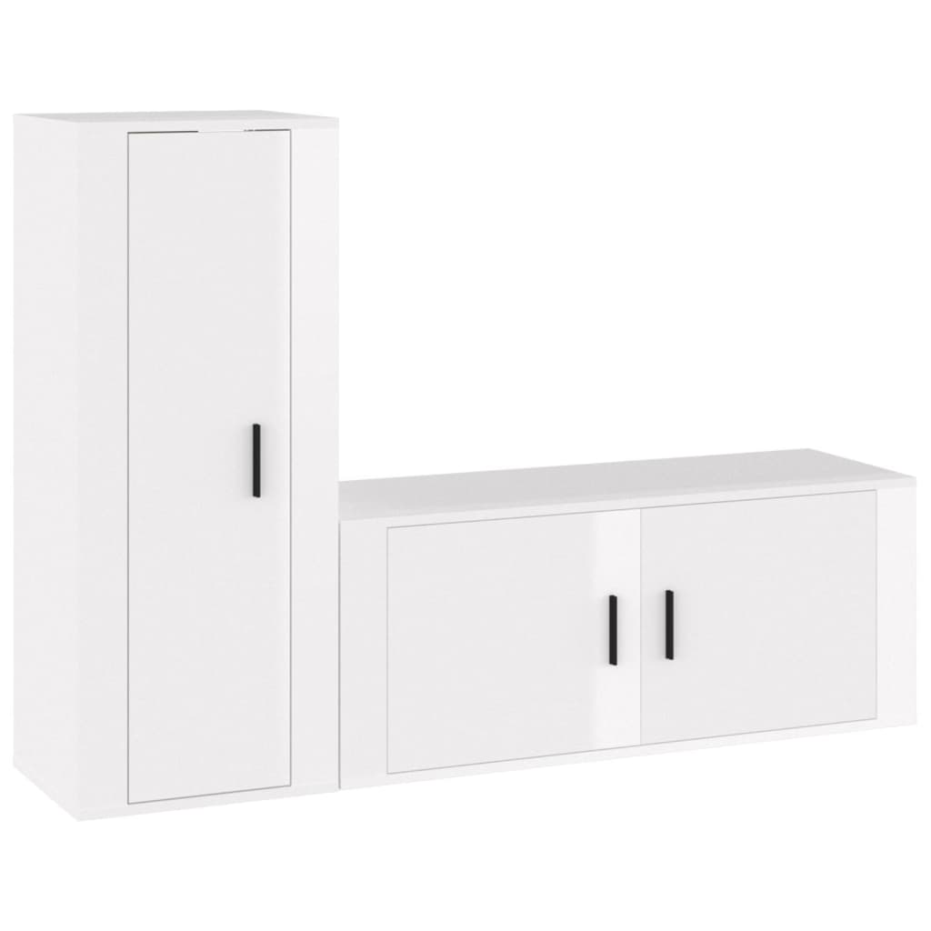 2 Piece TV Cabinet Set High Gloss White Engineered Wood