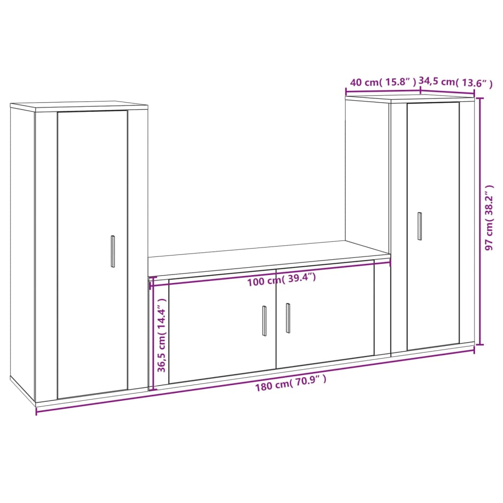 3 Piece TV Cabinet Set Black Engineered Wood