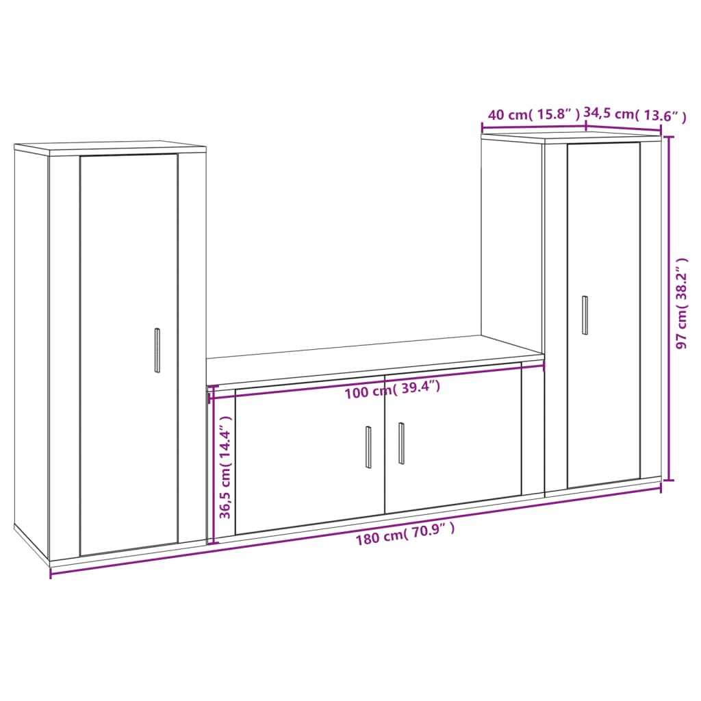 3 Piece TV Cabinet Set Smoked Oak Engineered Wood