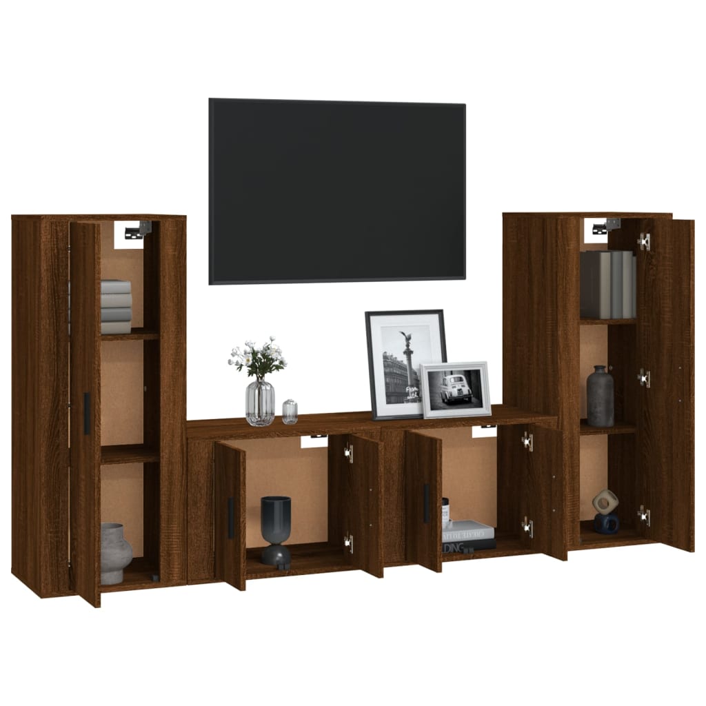 4 Piece TV Cabinet Set Brown Oak Engineered Wood