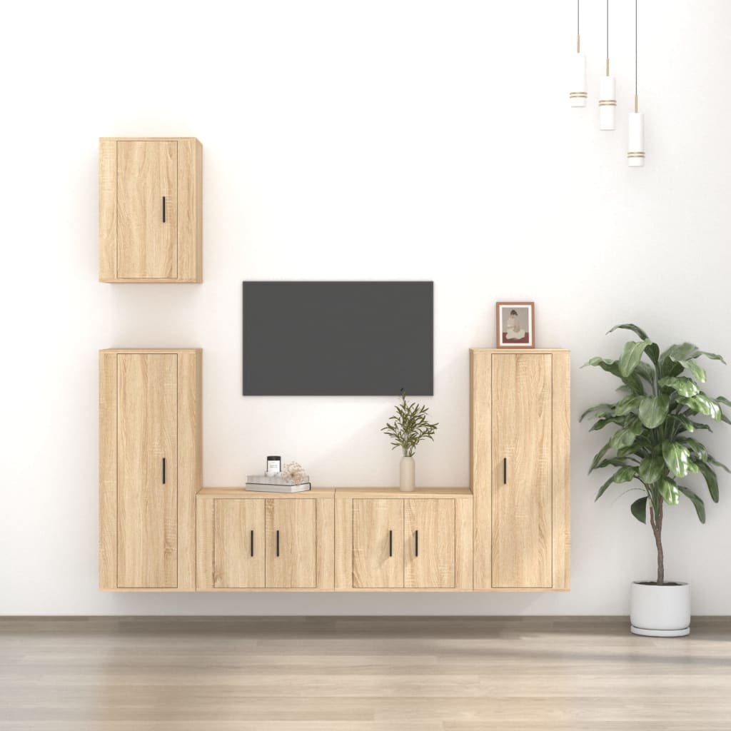 5 Piece TV Cabinet Set Sonoma Oak Engineered Wood