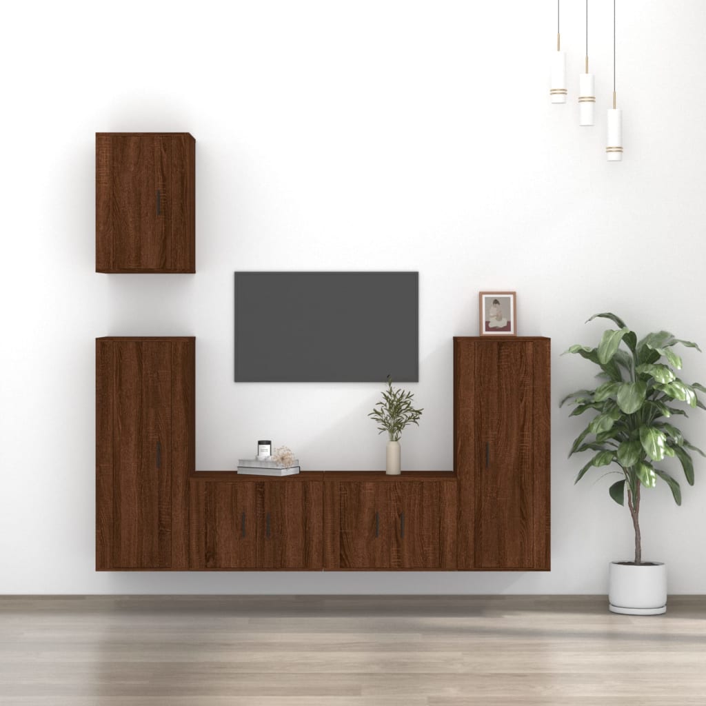 5 Piece TV Cabinet Set Brown Oak Engineered Wood