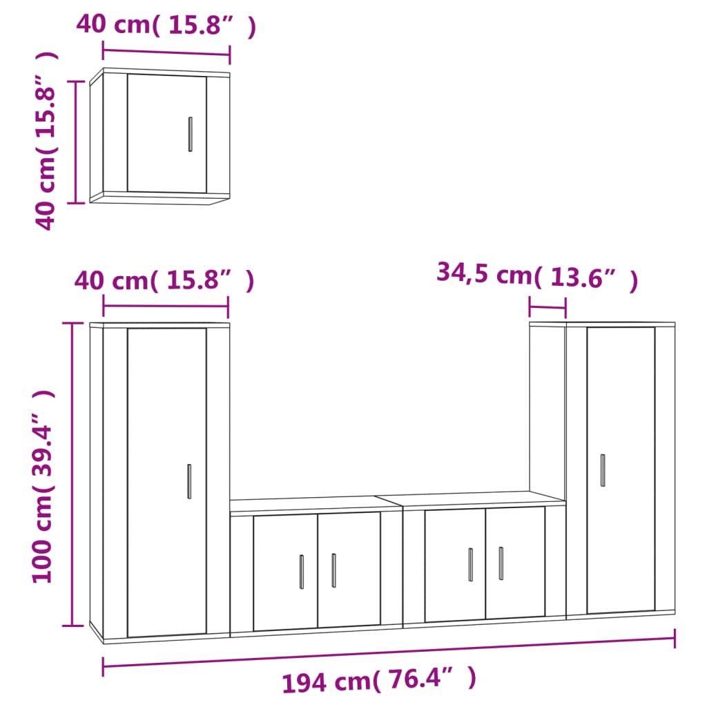 5 Piece TV Cabinet Set Grey Sonoma Engineered Wood