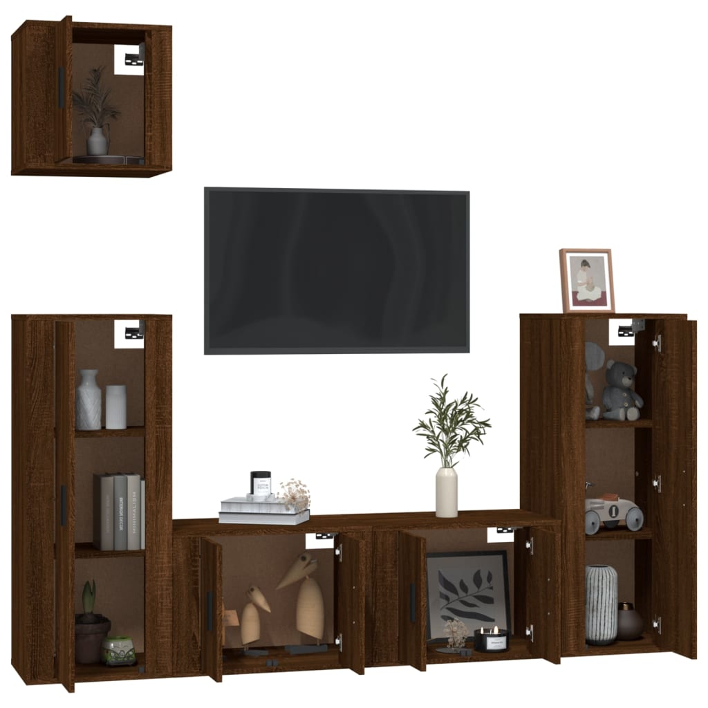 5 Piece TV Cabinet Set Brown Oak Engineered Wood