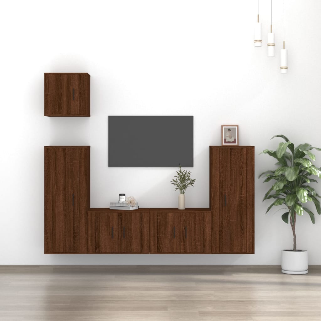 5 Piece TV Cabinet Set Brown Oak Engineered Wood