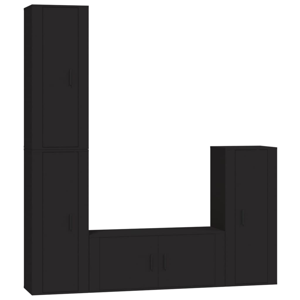 4 Piece TV Cabinet Set Black Engineered Wood