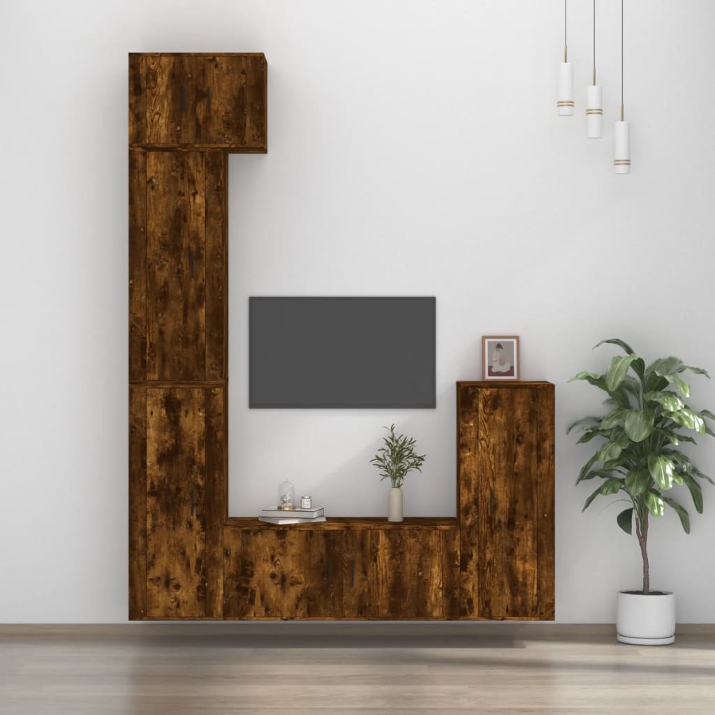 5 Piece TV Cabinet Set Smoked Oak Engineered Wood