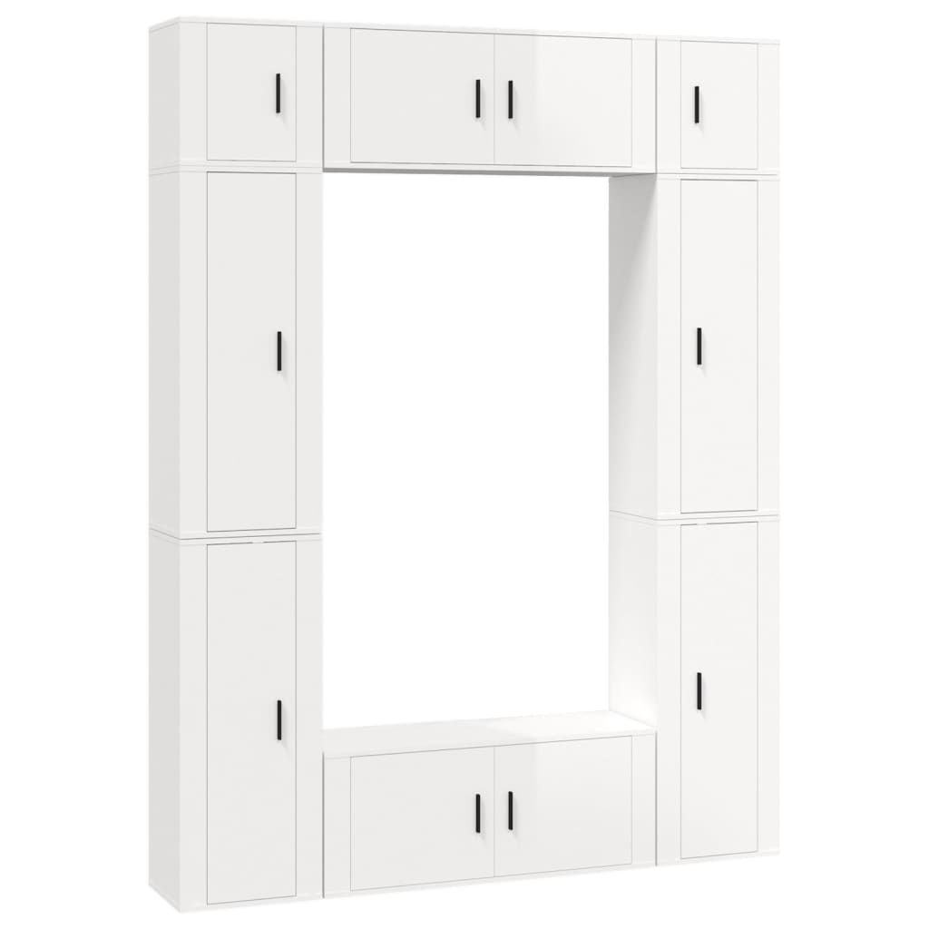 8 Piece TV Cabinet Set High Gloss White Engineered Wood