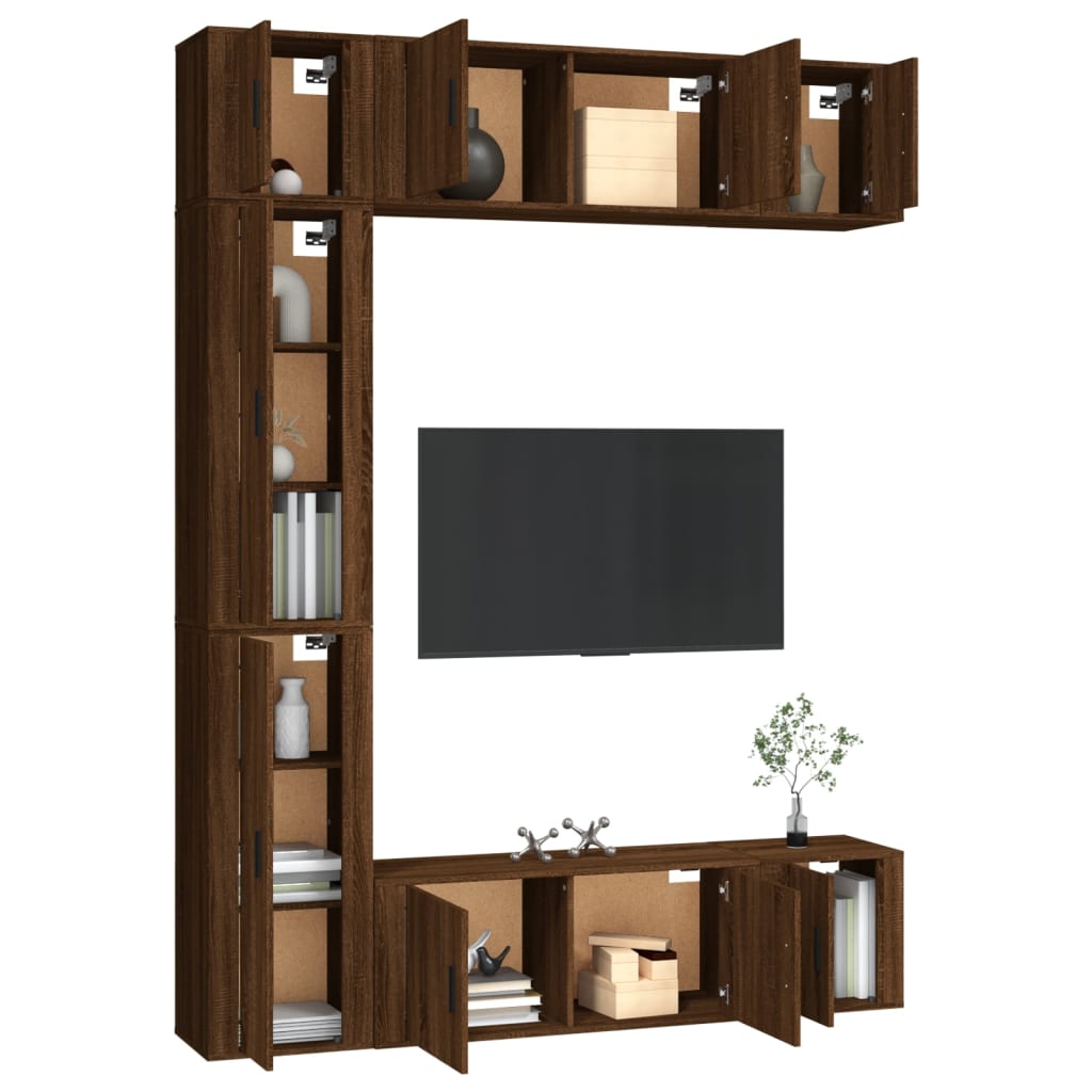 7 Piece TV Cabinet Set Brown Oak Engineered Wood