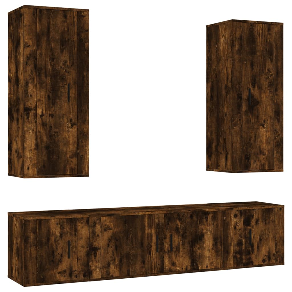 5 Piece TV Cabinet Set Smoked Oak Engineered Wood