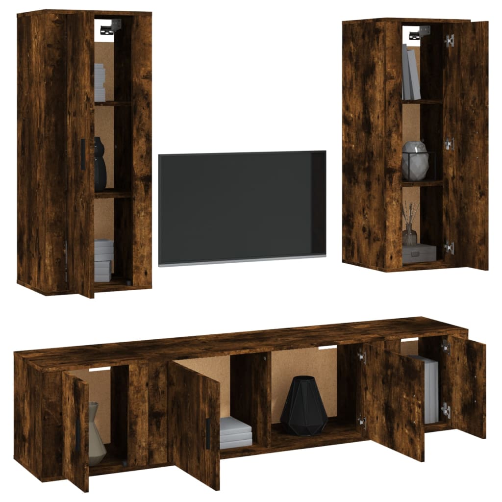 5 Piece TV Cabinet Set Smoked Oak Engineered Wood