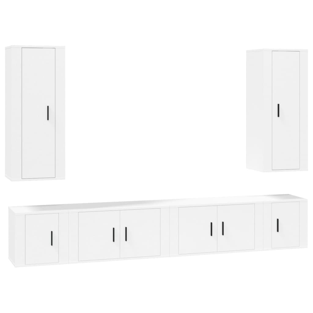 6 Piece TV Cabinet Set White Engineered Wood