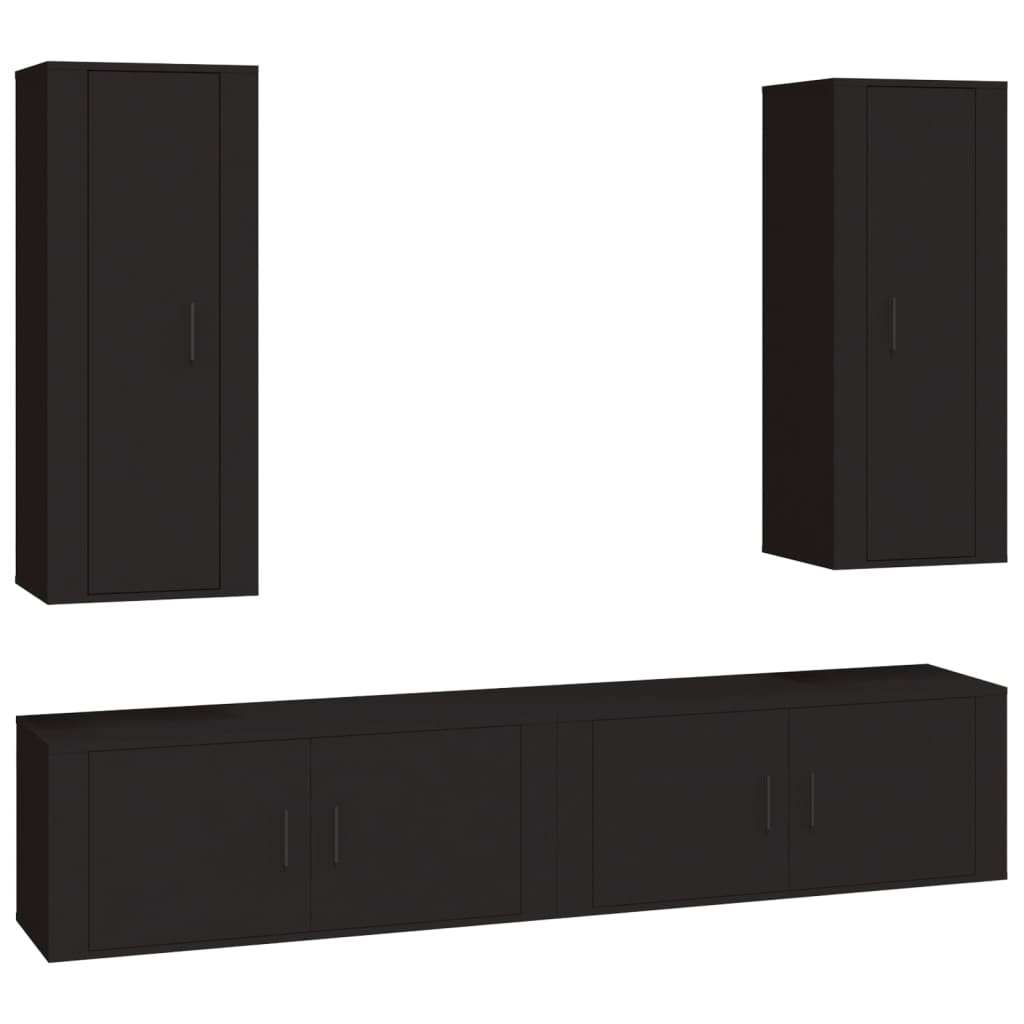 4 Piece TV Cabinet Set Black Engineered Wood